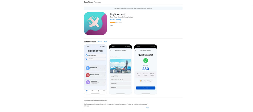 iOS App: SkySpotter - Richey Ventures portfolio project showcasing our design work